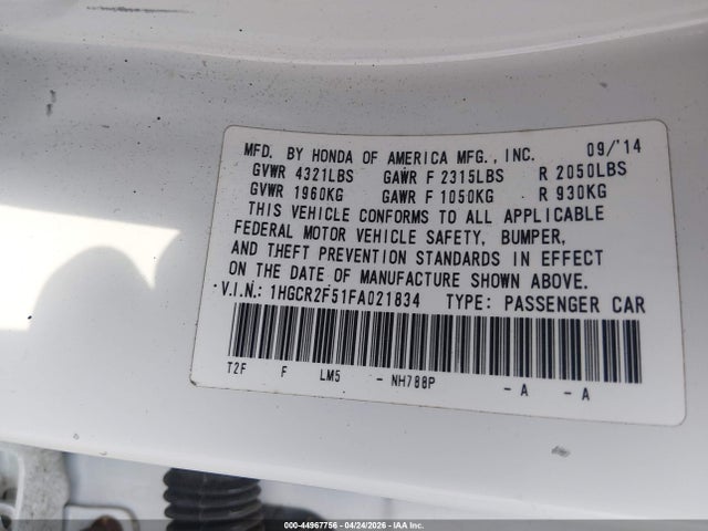 Продажа на аукционе авто 2015 Honda Accord Sport, vin: 1HGCR2F51FA021834, номер лота: 44967756