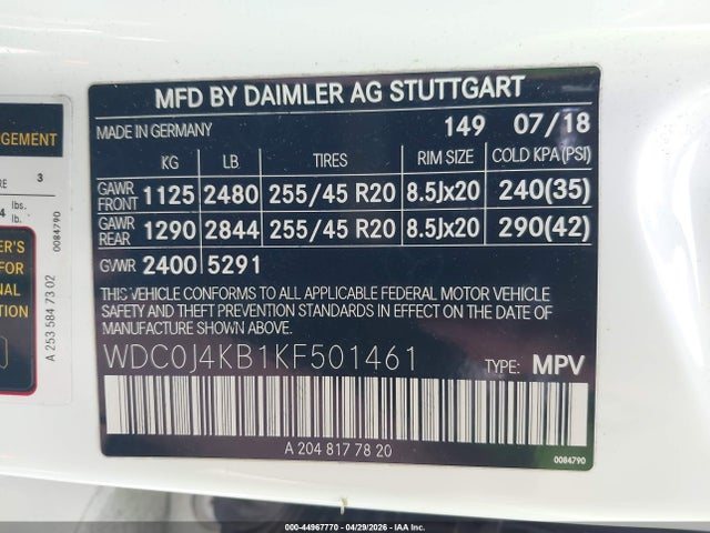 44967770 :رقم المزاد ، WDC0J4KB1KF501461 vin ، 2019 Mercedes-benz Glc 300 Coupe 4matic مزاد بيع