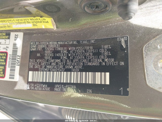 Aukcja sprzedaży 2010 Toyota Tundra Grade 4.6l V8, vin: 5TFEM5F12AX015437, numer aukcji: 44967776