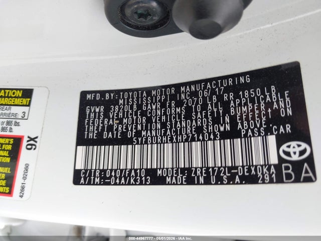 Toyota COROLLA L 2017 5YFBURHEXHP714043 Image 9