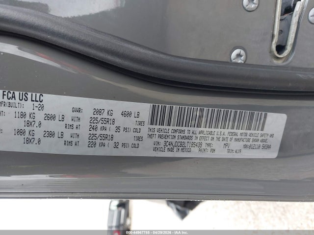 44967785 :رقم المزاد ، 3C4NJDCB2LT185439 vin ، 2020 Jeep Compass Limited 4x4 مزاد بيع