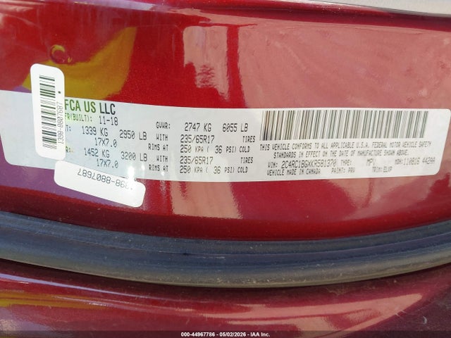 Aukcja sprzedaży 2019 Chrysler Pacifica Touring L, vin: 2C4RC1BGXKR581370, numer aukcji: 44967786