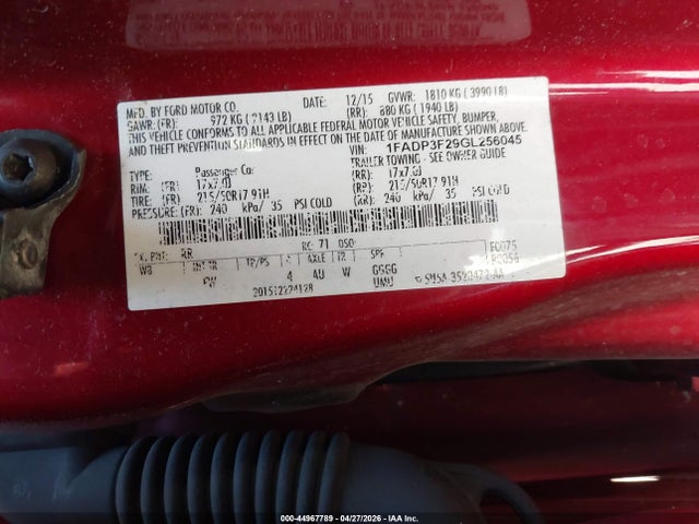 Ford FOCUS SE 2016 1FADP3F29GL256045 Image 9