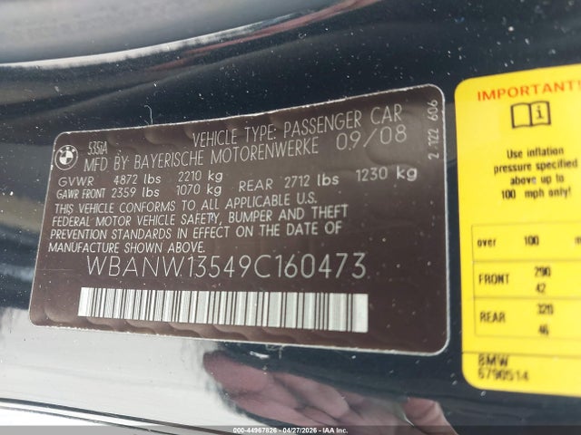 Aukcja sprzedaży 2009 Bmw 535i, vin: WBANW13549C160473, numer aukcji: 44967826