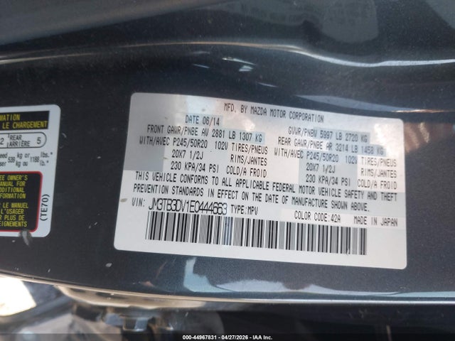 Продажа на аукционе авто 2014 Mazda Cx-9 Grand Touring, vin: JM3TB3DV1E0444663, номер лота: 44967831