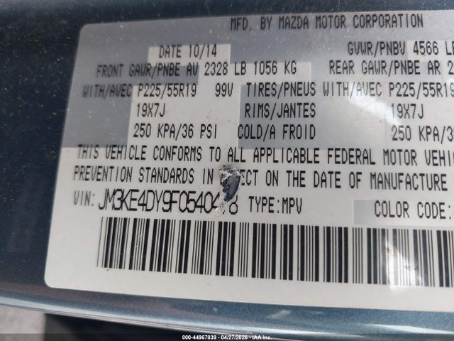 44967839 :رقم المزاد ، JM3KE4DY9F0540478 vin ، 2015 Mazda Cx-5 Grand Touring مزاد بيع