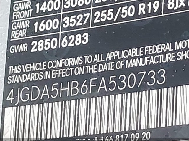 44967855 :رقم المزاد ، 4JGDA5HB6FA530733 vin ، 2015 Mercedes-benz Ml 350 4matic مزاد بيع