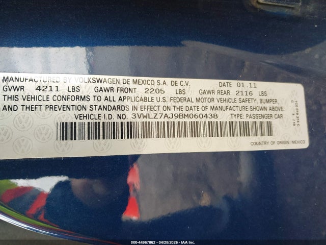 Продажа на аукционе авто 2011 Volkswagen Jetta 2.5l Sel, vin: 3VWLZ7AJ9BM060438, номер лота: 44967862