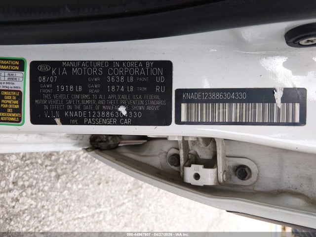 44967907 :رقم المزاد ، KNADE123886304330 vin ، 2008 Kia Rio Lx مزاد بيع