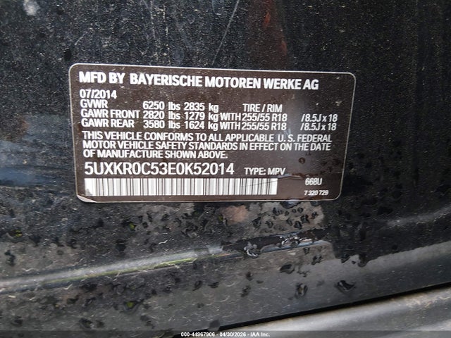 44967906 :رقم المزاد ، 5UXKR0C53E0K52014 vin ، 2014 Bmw X5 Xdrive35i مزاد بيع