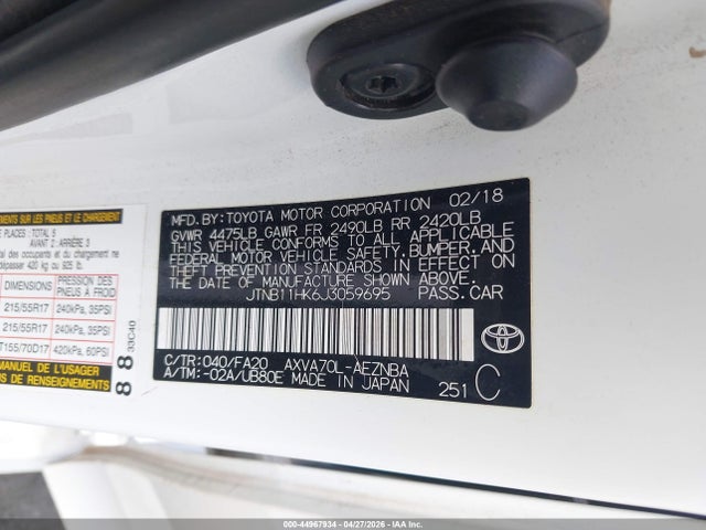 JTNB11HK6J3059695 Toyota CAMRY LE