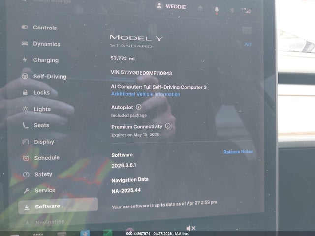 Продаж на аукціоні авто 2021 Tesla Model Y Standard Range Rear-wheel Drive, vin: 5YJYGDED9MF110943, номер лоту: 44967971