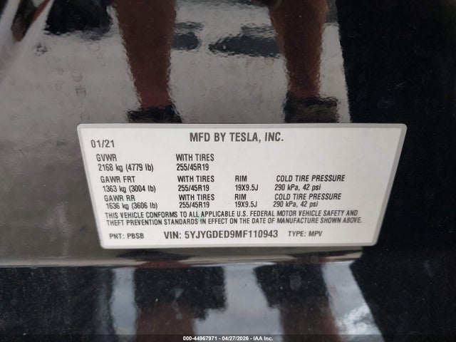 Продаж на аукціоні авто 2021 Tesla Model Y Standard Range Rear-wheel Drive, vin: 5YJYGDED9MF110943, номер лоту: 44967971