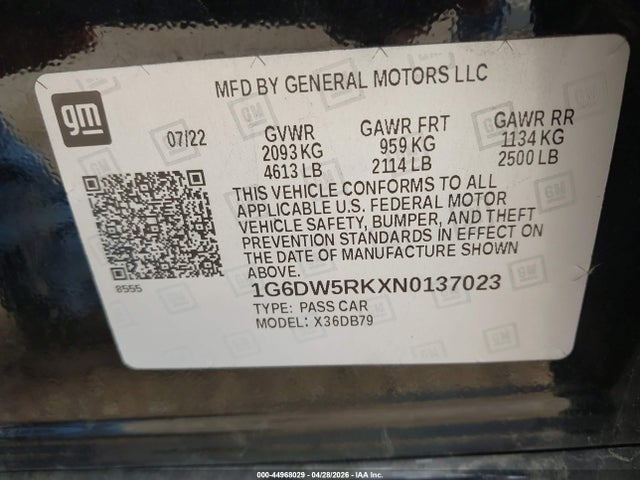 Aukcja sprzedaży 2022 Cadillac Ct5 Luxury, vin: 1G6DW5RKXN0137023, numer aukcji: 44968029