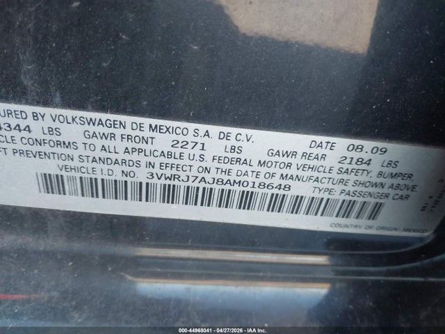 44968041 :رقم المزاد ، 3VWRJ7AJ8AM018648 vin ، 2010 Volkswagen Jetta Wolfsburg Edition مزاد بيع