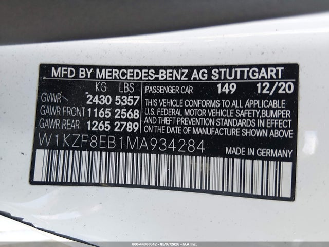 Продаж на аукціоні авто 2021 Mercedes-benz E 350 4matic, vin: W1KZF8EB1MA934284, номер лоту: 44968042