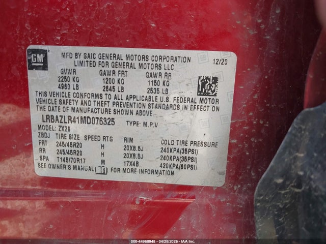 Aukcja sprzedaży 2021 Buick Envision Fwd Preferred, vin: LRBAZLR41MD076325, numer aukcji: 44968048