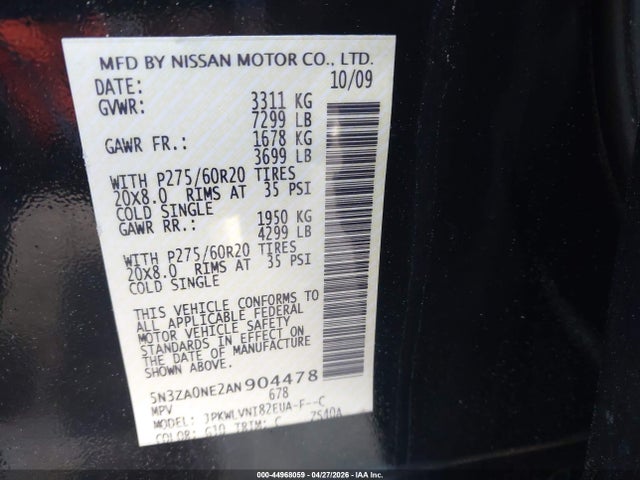 Aukcja sprzedaży 2010 Infiniti Qx56, vin: 5N3ZA0NE2AN904478, numer aukcji: 44968059