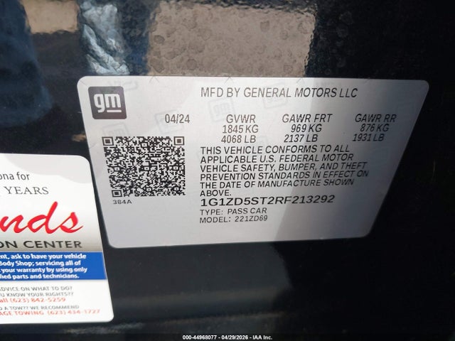 44968077 :رقم المزاد ، 1G1ZD5ST2RF213292 vin ، 2024 Chevrolet Malibu Fwd 1lt مزاد بيع