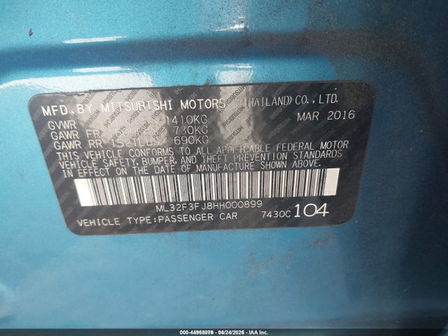 44968079 :رقم المزاد ، ML32F3FJ8HH000899 vin ، 2017 Mitsubishi Mirage G4 Es مزاد بيع