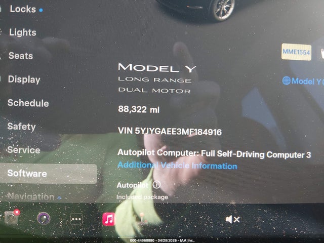 2021 Tesla Model Y Long Range Dual Motor All-wheel Drive მანქანა იყიდება აუქციონზე, vin: 5YJYGAEE3MF184916, აუქციონის ნომერი: 44968080