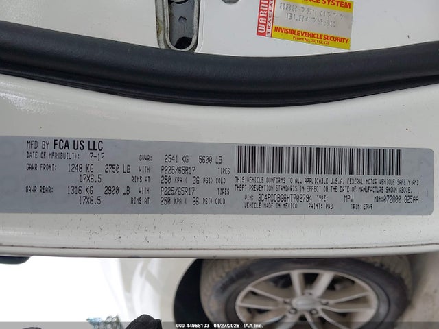 Продажа на аукционе авто 2017 Dodge Journey Sxt Awd, vin: 3C4PDDBG6HT702794, номер лота: 44968103