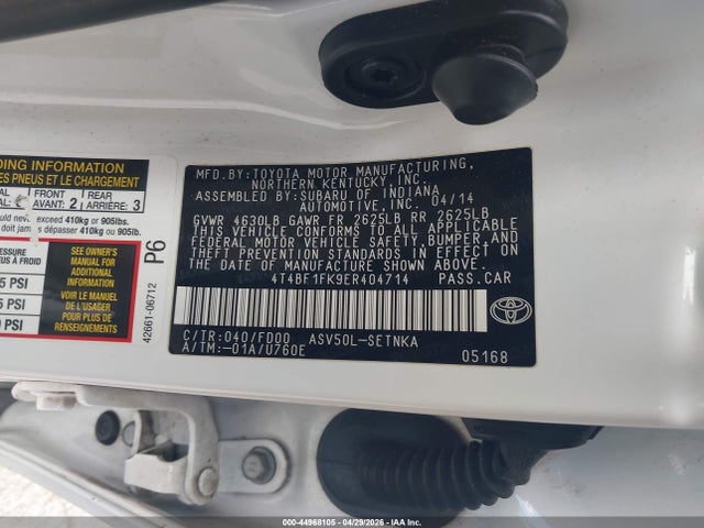 44968105 :رقم المزاد ، 4T4BF1FK9ER404714 vin ، 2014 Toyota Camry Le مزاد بيع
