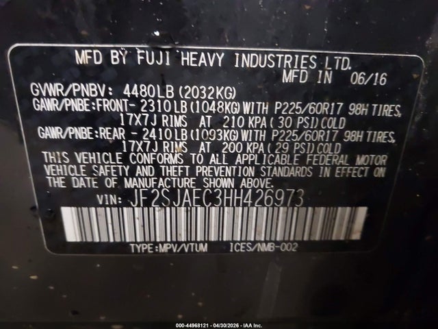 Продаж на аукціоні авто 2017 Subaru Forester 2.5i Premium, vin: JF2SJAEC3HH426973, номер лоту: 44968121