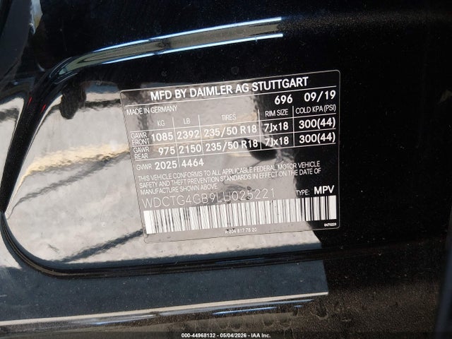44968132 :رقم المزاد ، WDCTG4GB9LU025221 vin ، 2020 Mercedes-benz Gla 250 4matic مزاد بيع