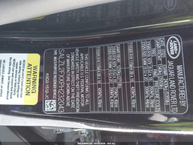 SALZL2FXXPH232043 Land Rover Range Rover Evoque R-dynamic Se