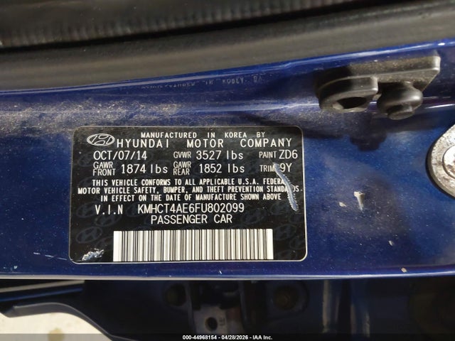 Aukcja sprzedaży 2015 Hyundai Accent Gls, vin: KMHCT4AE6FU802099, numer aukcji: 44968154