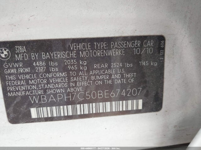Продажа на аукционе авто 2011 Bmw 328i, vin: WBAPH7C50BE674207, номер лота: 44968177