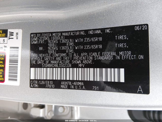 5TDHBRCH8LS502338 Toyota Highlander Hybrid Xle