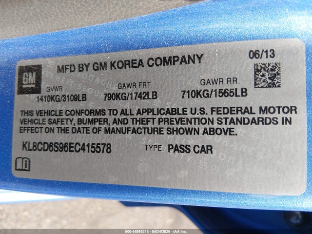 Chevrolet Spark 1lt Auto 2014 KL8CD6S96EC415578 Image 9