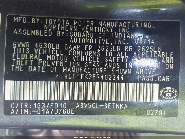 4T4BF1FK3ER402344 Toyota CAMRY LE