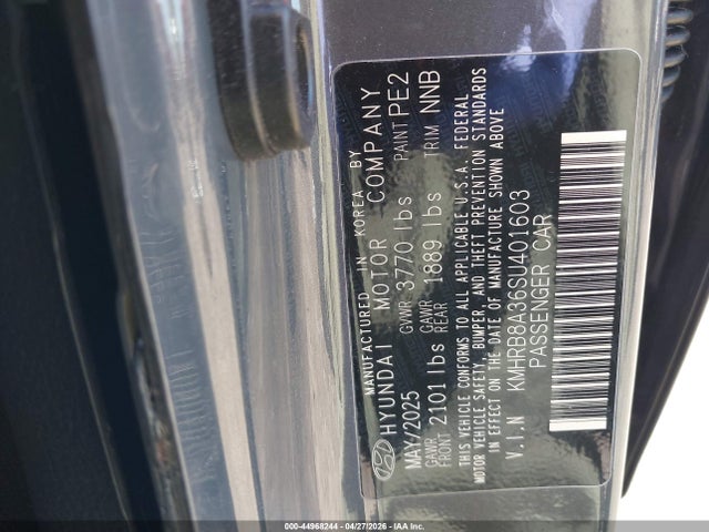 Aukcja sprzedaży 2025 Hyundai Venue Se, vin: KMHRB8A36SU401603, numer aukcji: 44968244