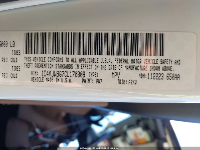 Продаж на аукціоні авто 2012 Jeep Wrangler Sahara, vin: 1C4AJWBG7CL170308, номер лоту: 44968258