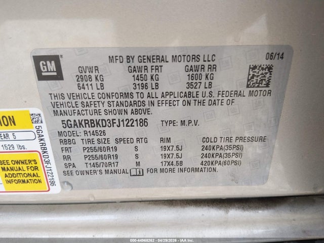 Aukcja sprzedaży 2015 Buick Enclave Leather, vin: 5GAKRBKD3FJ122186, numer aukcji: 44968262
