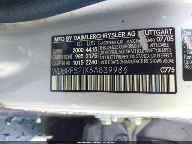 Aukcja sprzedaży 2006 Mercedes-benz C 230 Sport, vin: WDBRF52JX6A839986, numer aukcji: 44968272