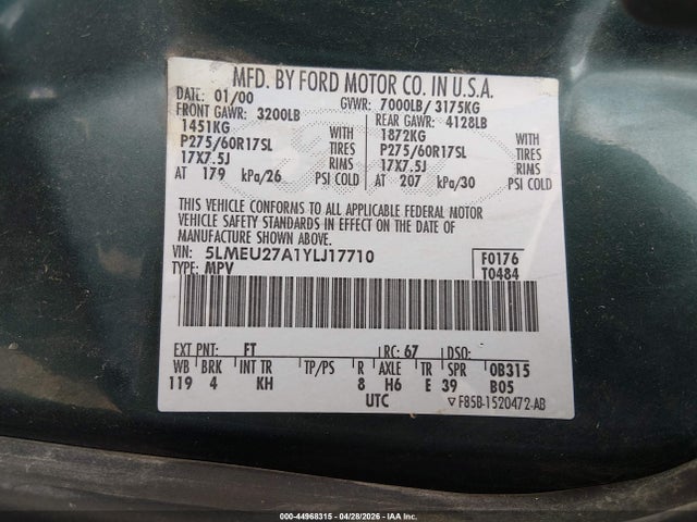 Продаж на аукціоні авто 2000 Lincoln Navigator, vin: 5LMEU27A1YLJ17710, номер лоту: 44968315
