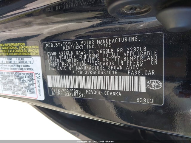 Продаж на аукціоні авто 2006 Toyota Camry Le V6, vin: 4T1BF32K66U631016, номер лоту: 44968340