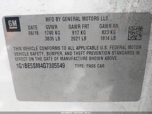 1G1BE5SM4G7305549 Chevrolet Cruze Lt Auto