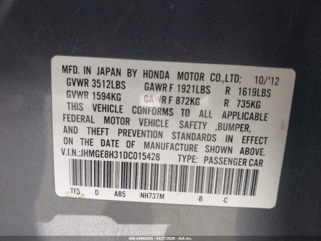 Продажа на аукционе авто 2013 Honda Fit, vin: JHMGE8H31DC015428, номер лота: 44968365