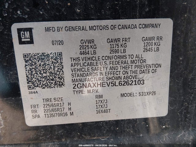2GNAXHEV5L6262103 Chevrolet Equinox Fwd Ls