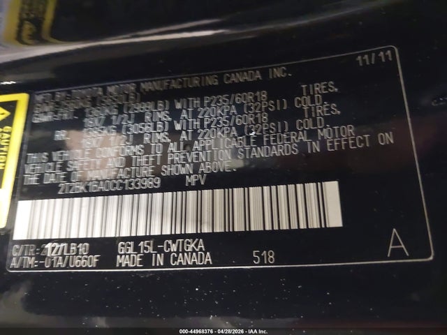 Продажа на аукционе авто 2012 Lexus Rx 350, vin: 2T2BK1BA0CC133989, номер лота: 44968376