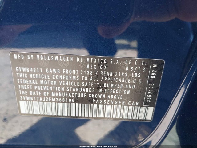 3VWB17AJ2EM368106 Volkswagen Jetta 1.8t Se