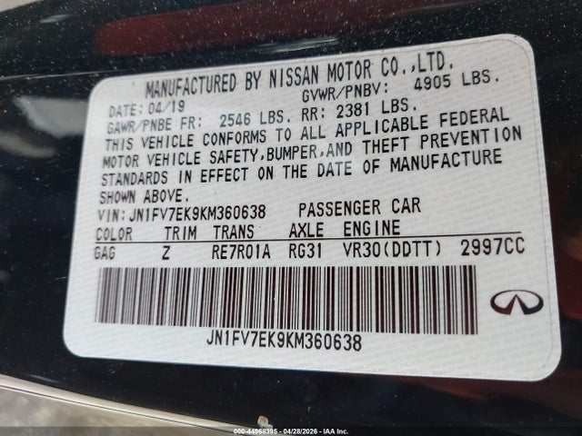 Aukcja sprzedaży 2019 Infiniti Q60 3.0t Red Sport 400, vin: JN1FV7EK9KM360638, numer aukcji: 44968395
