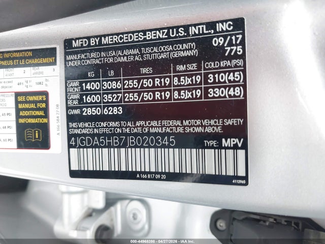 Aukcja sprzedaży 2018 Mercedes-benz Gle 350 4matic, vin: 4JGDA5HB7JB020345, numer aukcji: 44968398