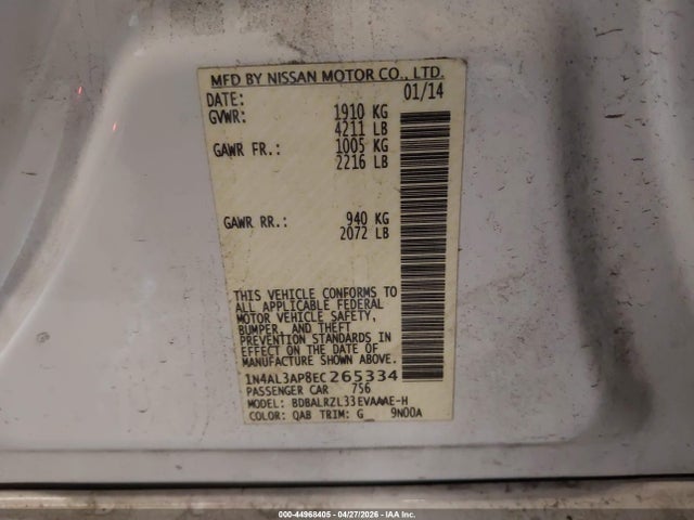 Продажа на аукционе авто 2014 Nissan Altima 2.5 S, vin: 1N4AL3AP8EC265334, номер лота: 44968405