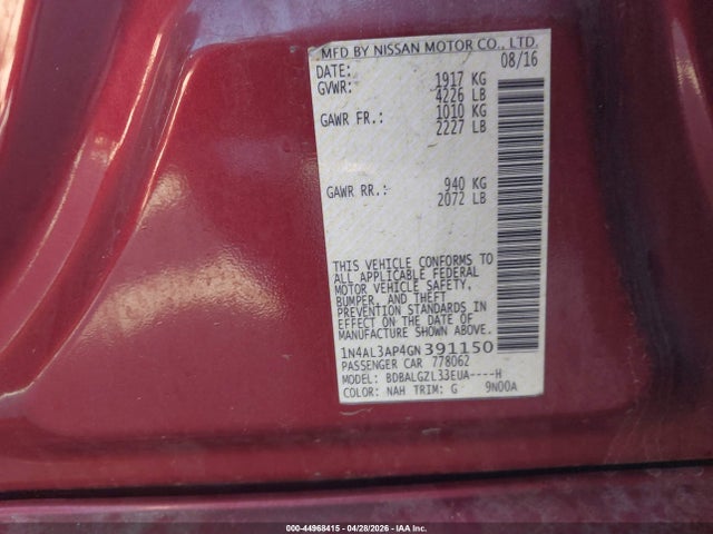 Nissan Altima 2.5 S 2016 1N4AL3AP4GN391150 Image 9